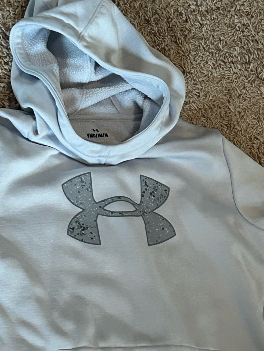 Under Armour Light Blue Kids Hooded Sweatshirt with Grey Logo - Picture 2 of 3